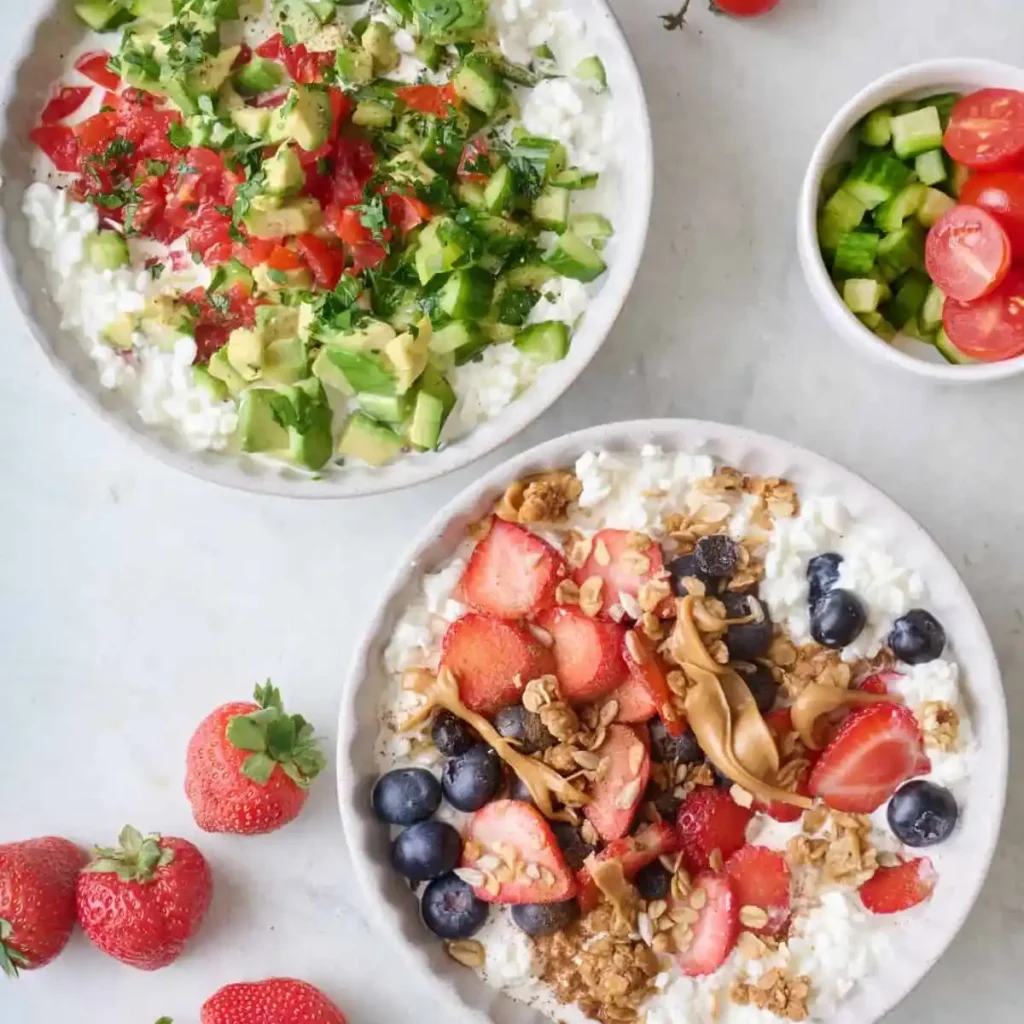cottage cheese bowl with fruit and honey