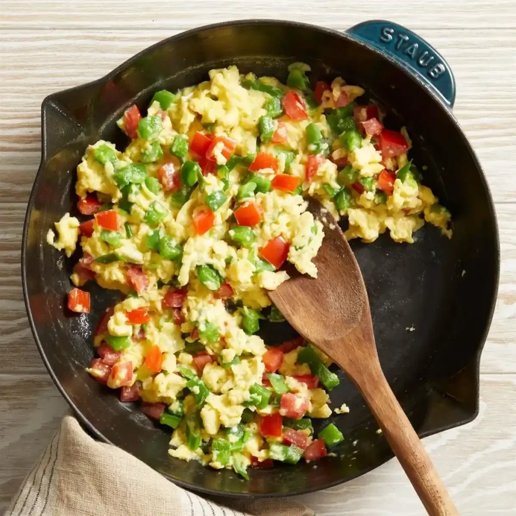 scrambled eggs with spinach tomato and cheese